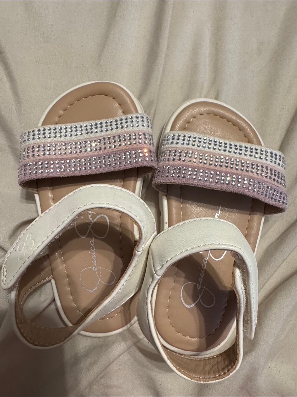 Jessica Simpson White Sandals with Pink Sparkle Straps